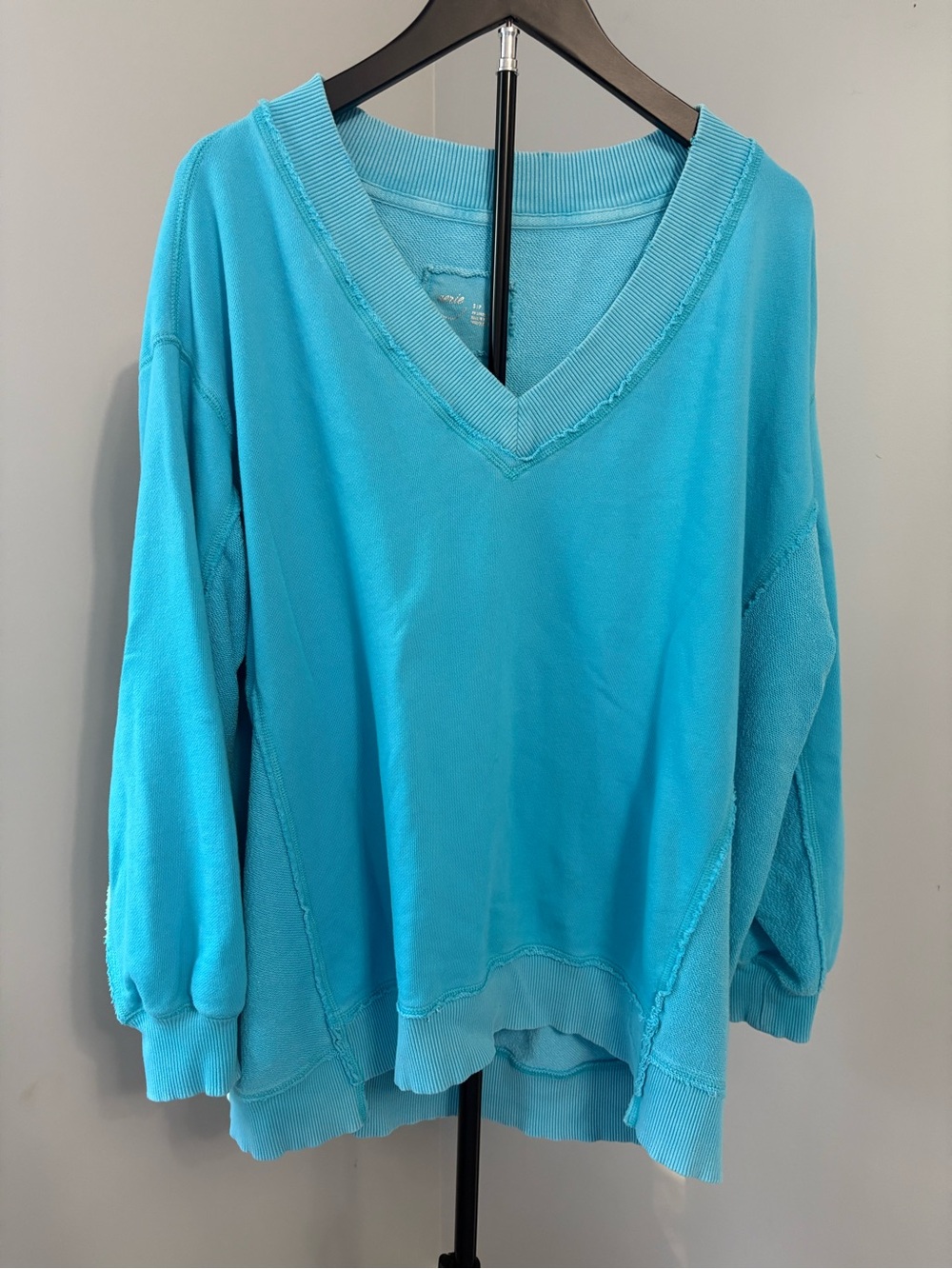Aerie Vacay Every Day Oversized V Neck Sweatshirt French Terry Turquoise S - Picture 2 of 11